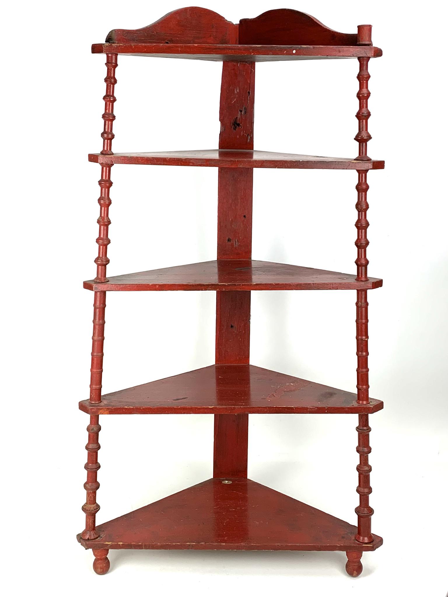 Large Primitive Folk Art Spool Corner Shelf (1 of 11)