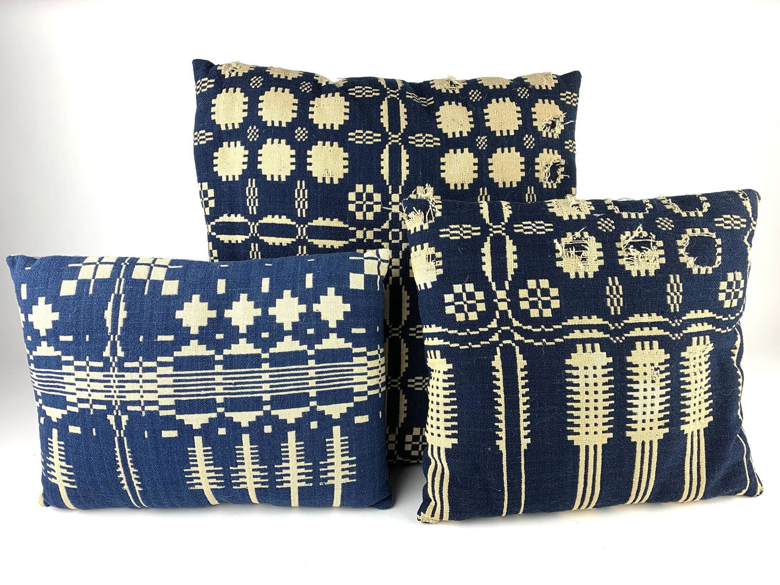 Antique Blue & White Jacquard Coverlet Pillows (1 of 8)