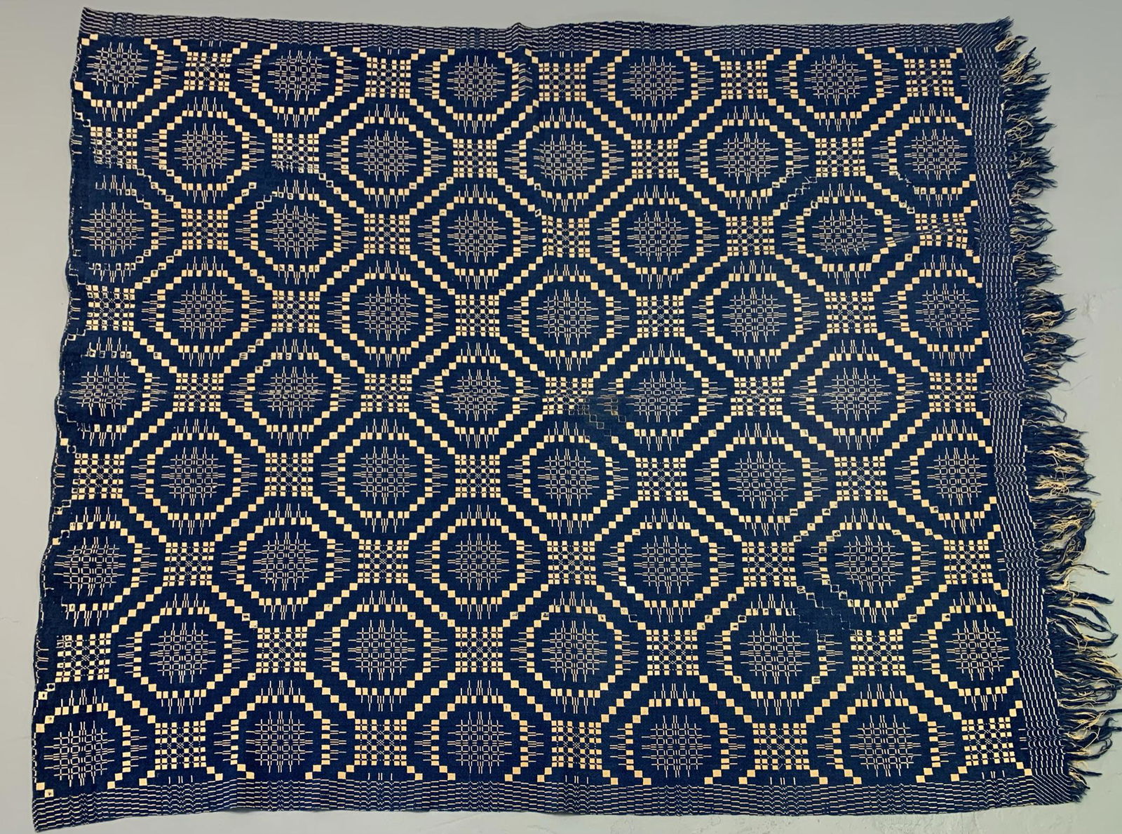 Antique White & Blue Jacquard Coverlet (1 of 7)