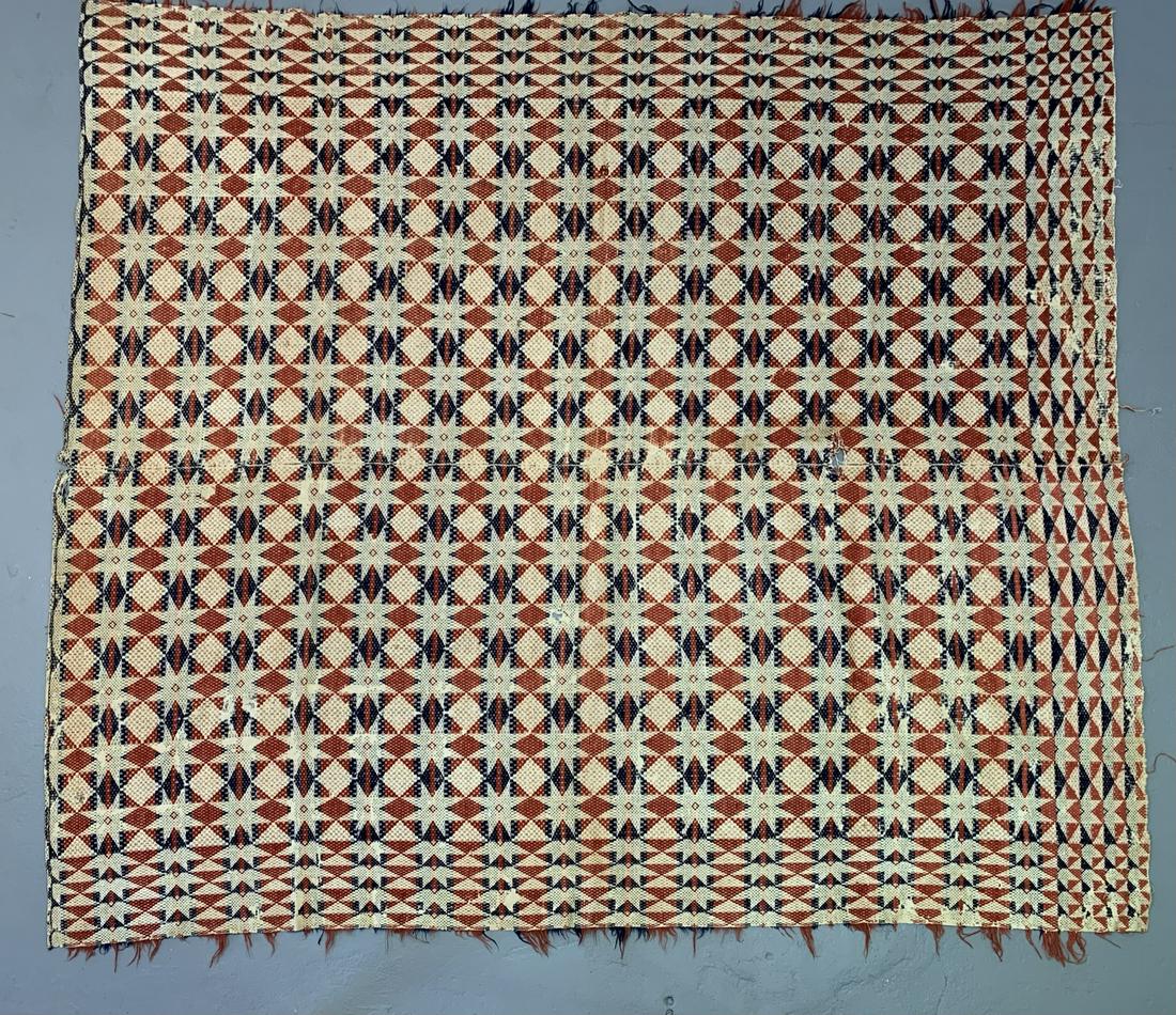 Antique Red, White & Blue Coverlet Throw Quilt (1 of 9)