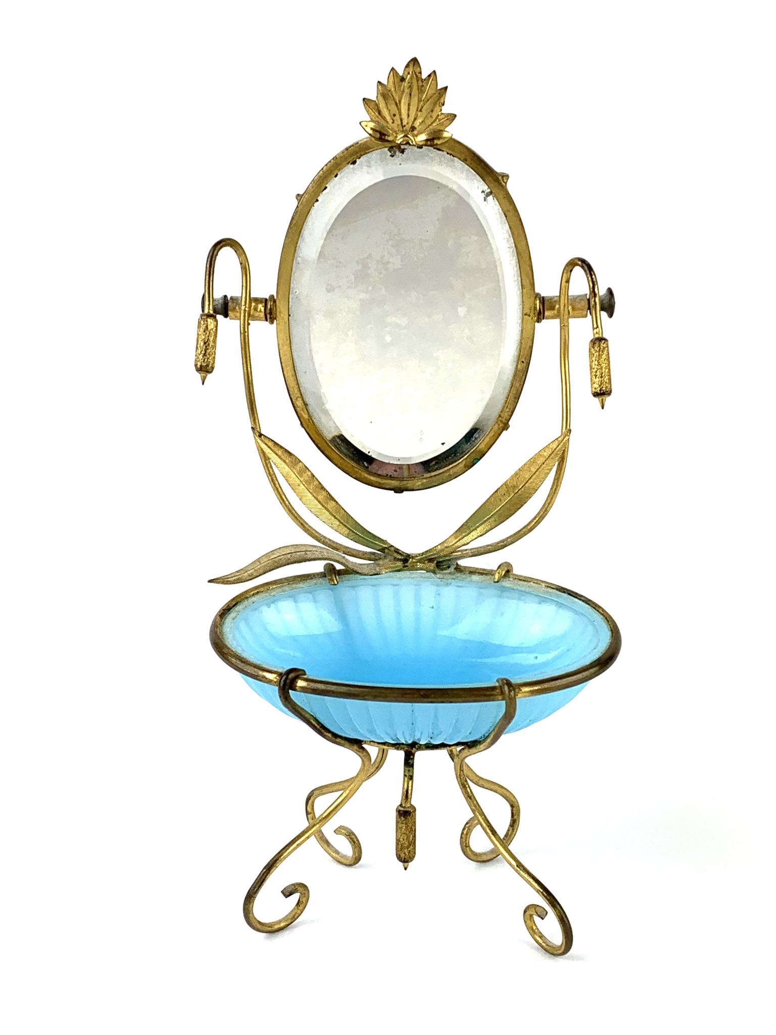 Antique French Opaline Glass Ring Holder Vanity Mirror (1 of 7)
