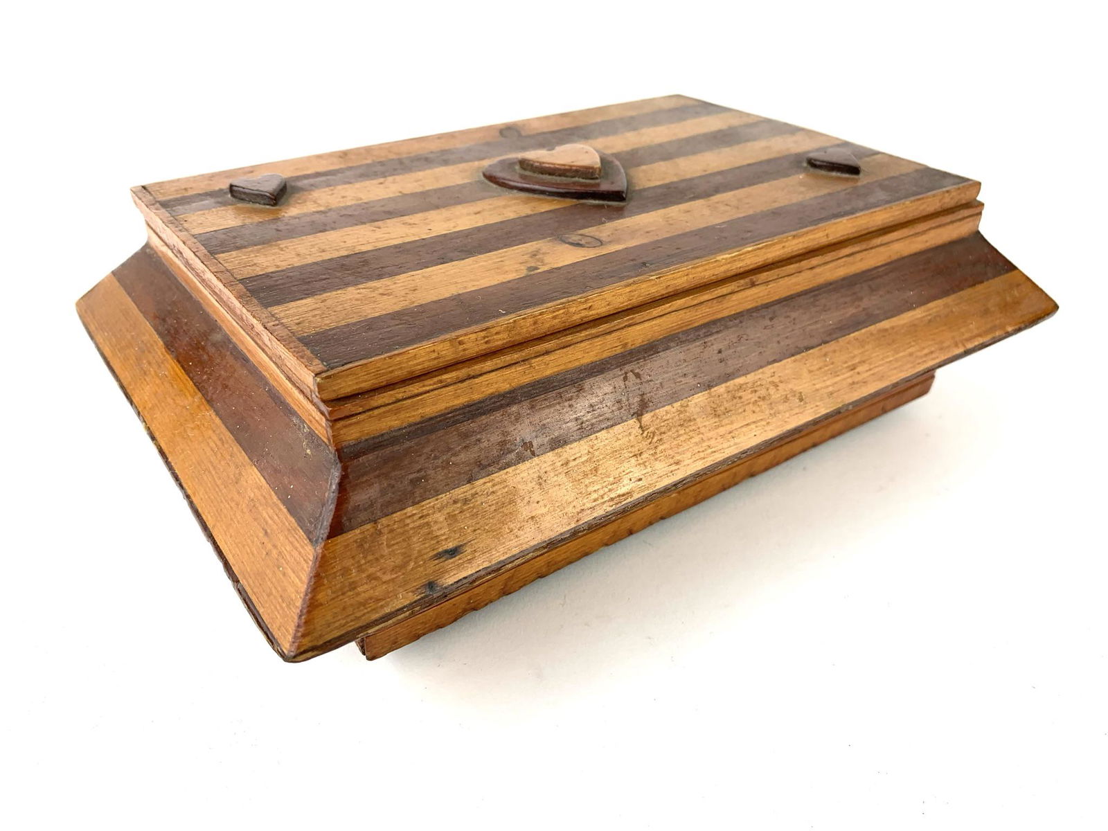 Vintage Jewelry Box Folk Art Inlay Marquetry Hearts (1 of 6)