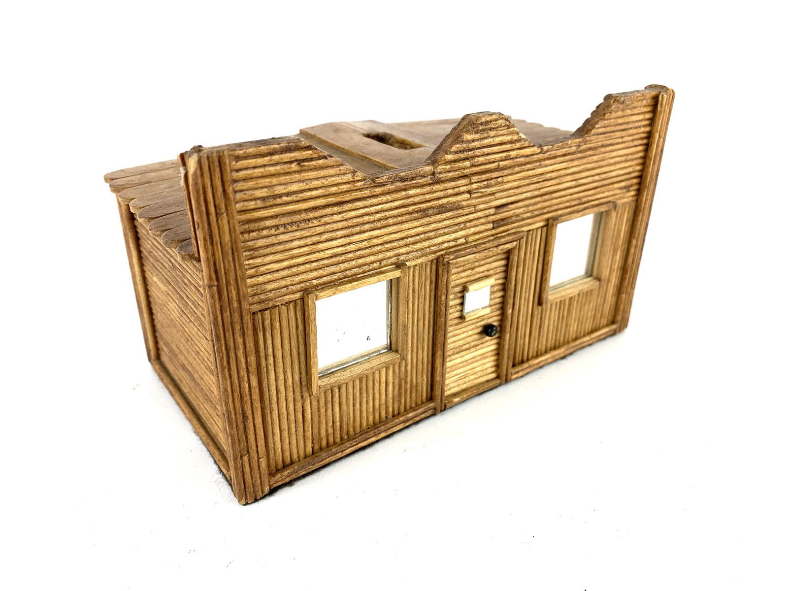 Antique Tramp Art Log Cabin Coin Bank (1 of 5)