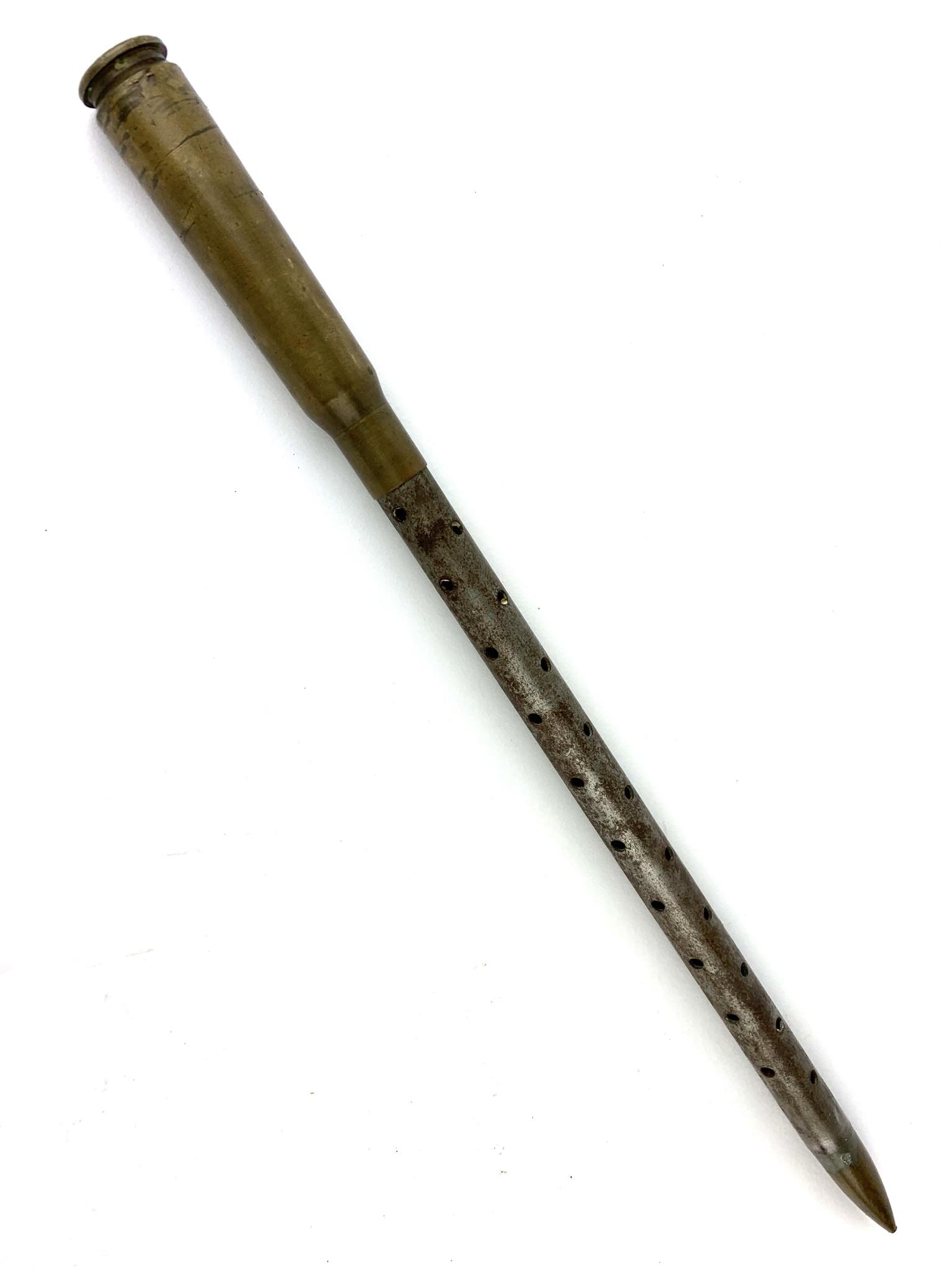 Vintage Trench Art Swagger Stick: Bullet folk art hand made swagger stick by unknown artist. Measures 13 3/4" long.