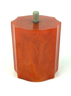 Art Deco Orange Catalin Striker Lighter: Orange Bakelite striker lighter by unknown maker or manufacturer. Measures 3 1/4" x 2 1/2"