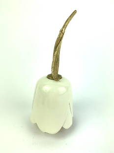 Ronson Enamel Flower Table Lighter: Enamel cream color tulip with gold tone stem table lighter by Ronson. Measures 5 1/2" x 2 1/8".