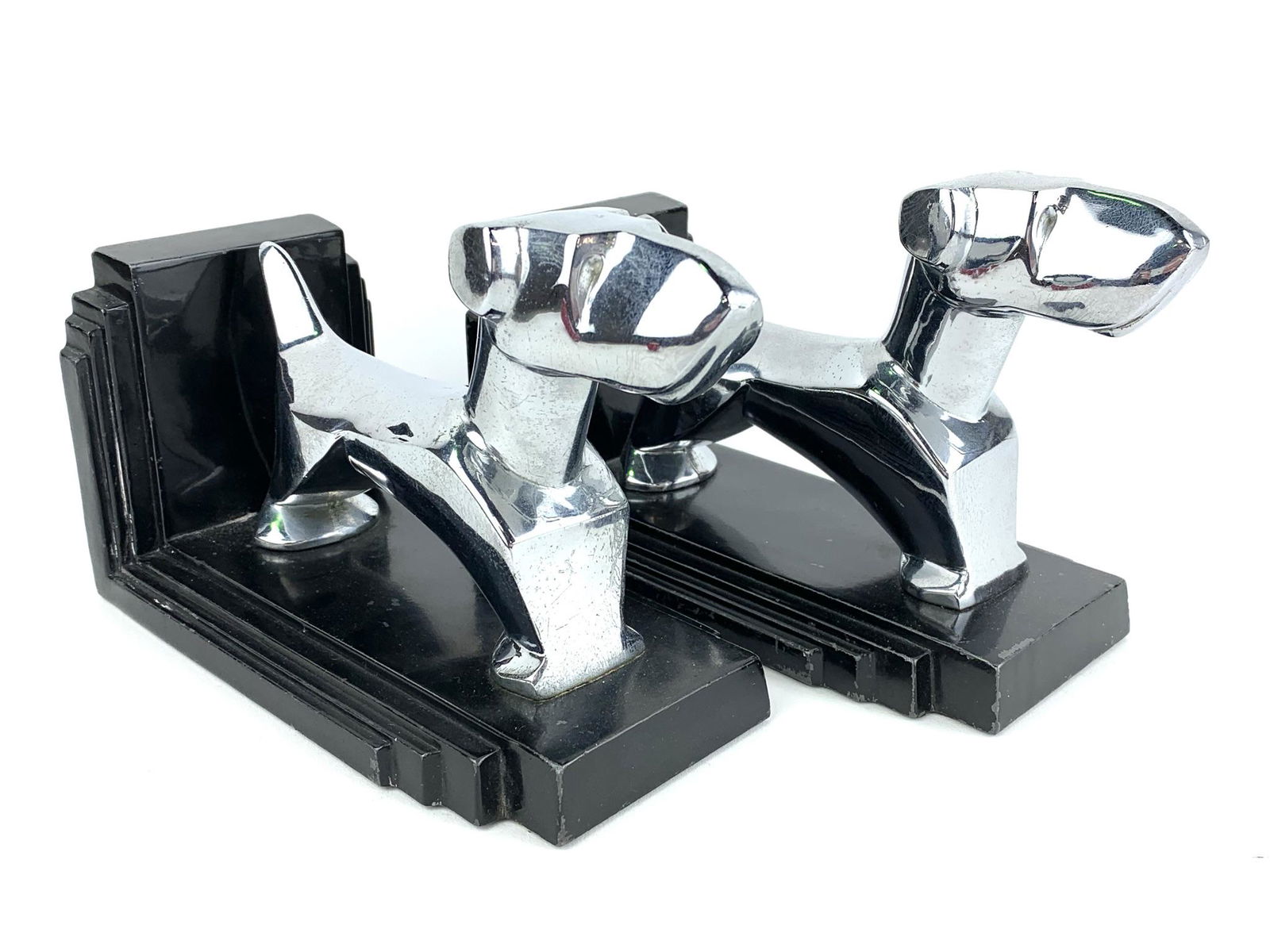 Art Deco Stylized Dog Stepped Chrome Bookends (1 of 7)