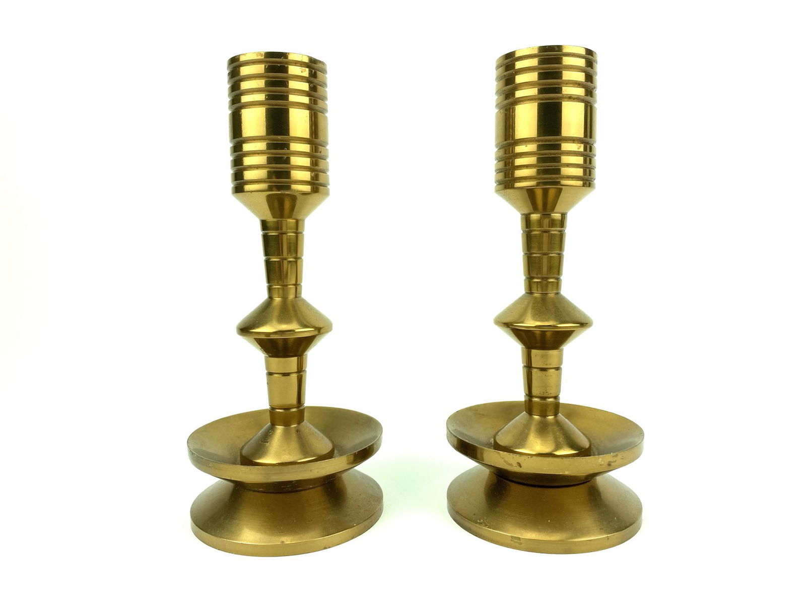 Machine Age Solid Brass Candlestick Pair (1 of 9)