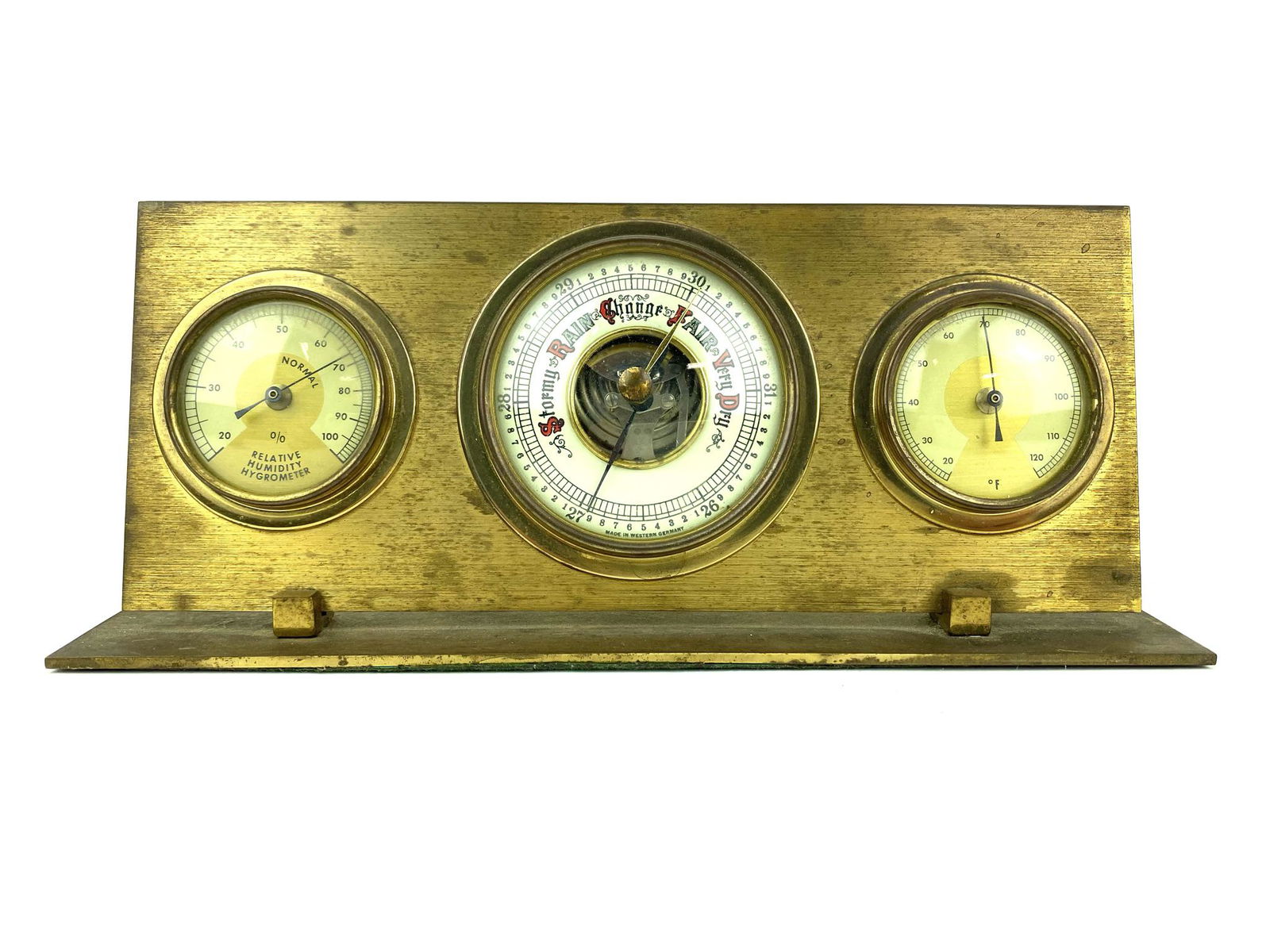Antique Brass Desk Weather Station Barometer (1 of 7)
