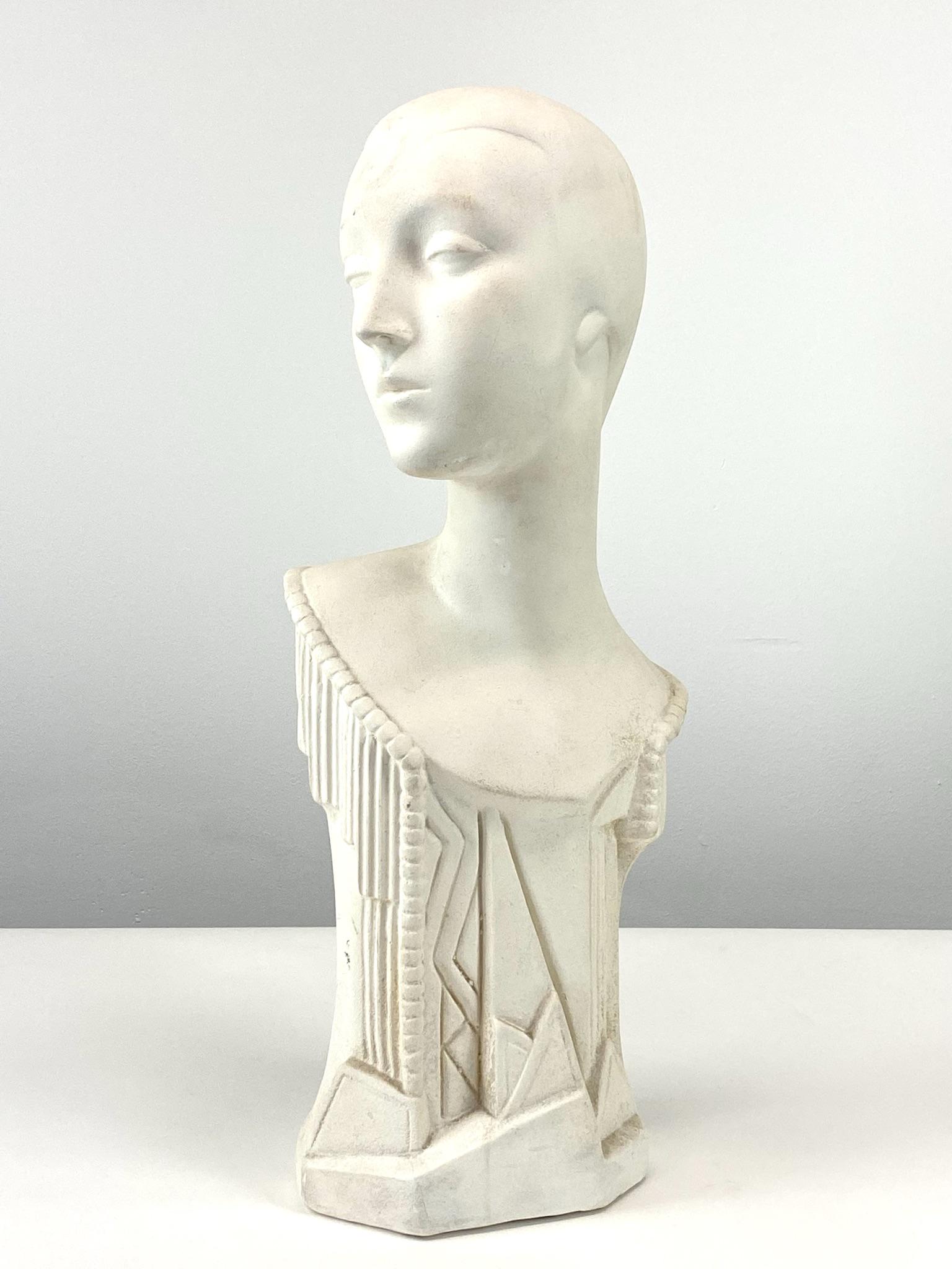 Art Deco Plaster Woman Bust Sculpture (1 of 8)