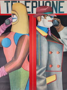 Richard Lindner Vintage 'Telephone' 1960s Poster: Vintage poster lithograph by Richard Lindner titled "Telephone" Measures 23 3/4" x 28"