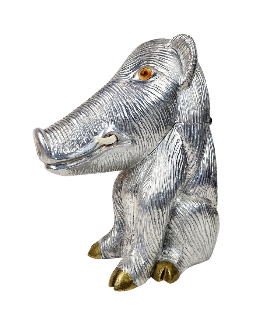 Arthur Court Aluminum Warthog Wild Boar Ice Bucket: Large aluminum and brass Warthog ice bucket wine cooler by Arthur Court - signed/ stamped on bottom. Measures 17 "x 14" x 9"
