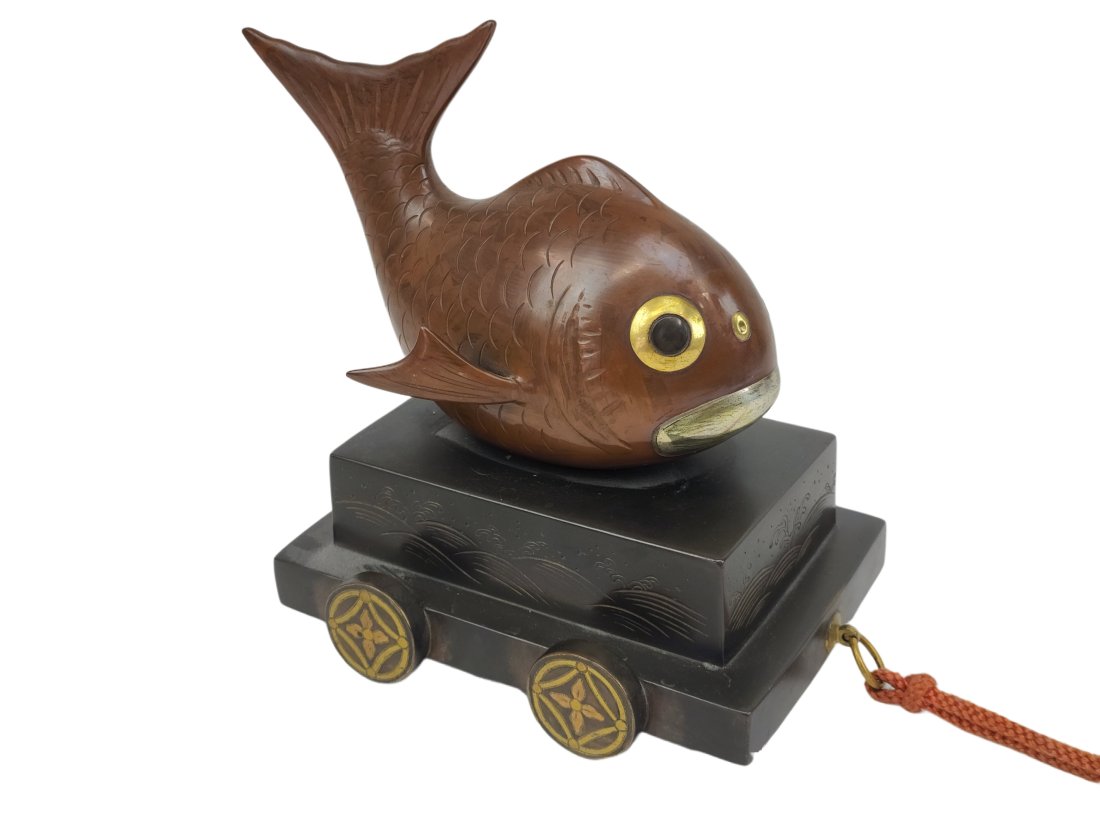 Brass & Bronze Antique Japanese Koi Fish Pull Toy (1 of 8)