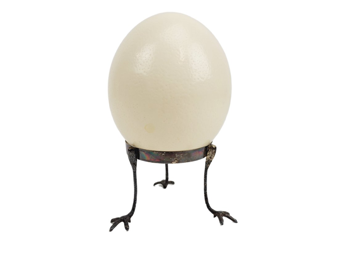 Vintage Ostrich Egg On Three Leg Silver Stand (1 of 5)