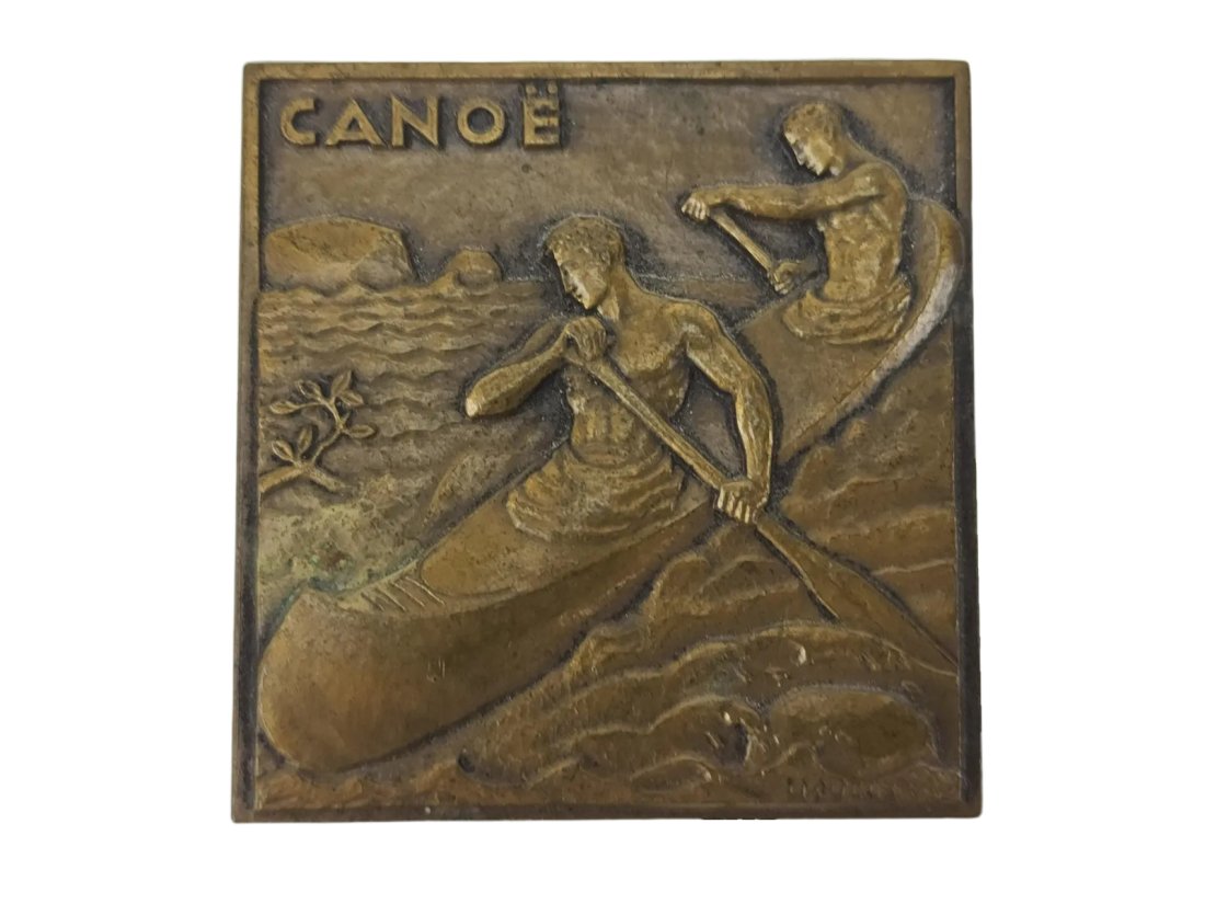 Art Deco Bronze Canoe Sporting Medal L. Muller (1 of 5)
