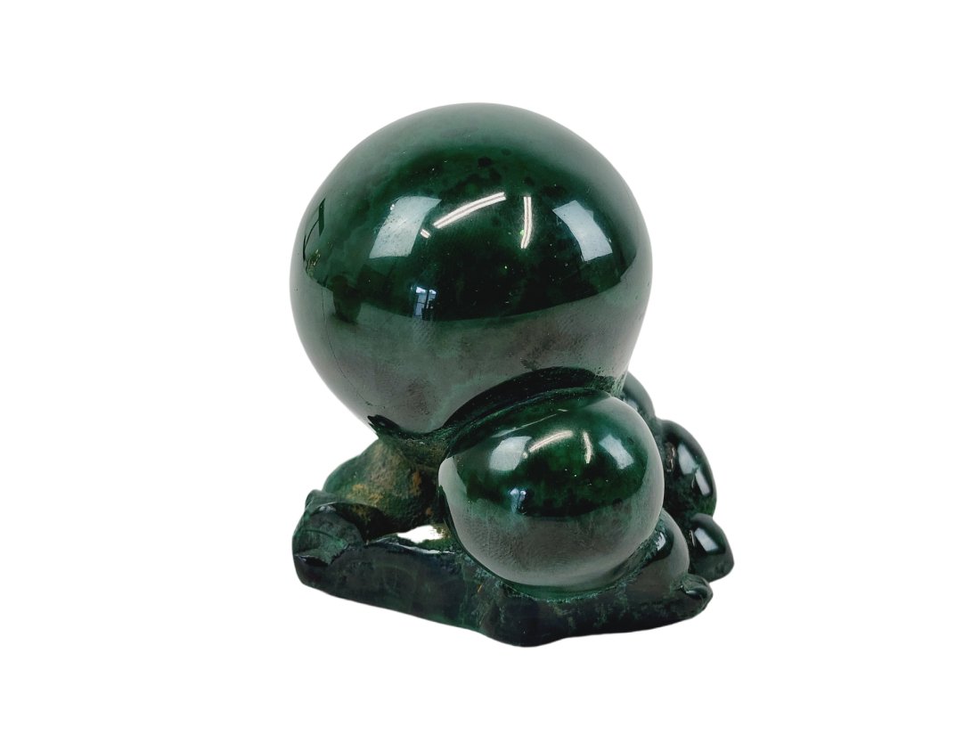 Malachite Specimen Natural Sculpture: Polished malachite specimen orb shape. Measures 3" x 2 1/2" x 2 3/4" & 1lb 1.4oz