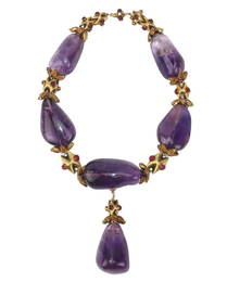 Amethyst Stone Convertible Pendant Necklace Attributed to Iradj Moini