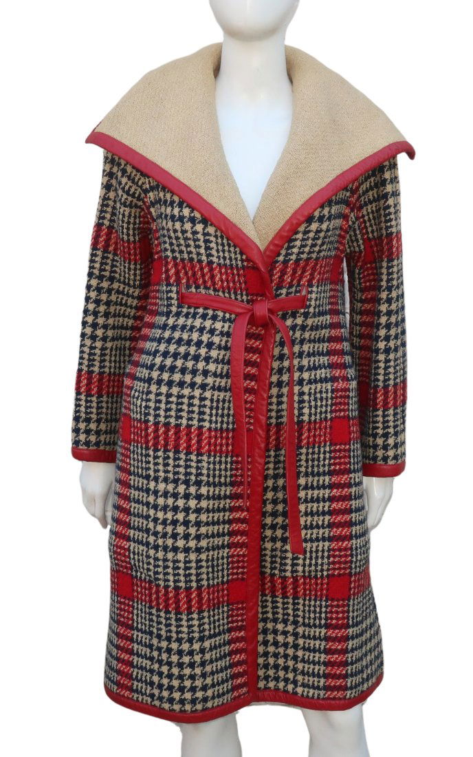 Bonnie Cashin Houndstooth Coat With Leather Trim, 1960's (1 of 13)