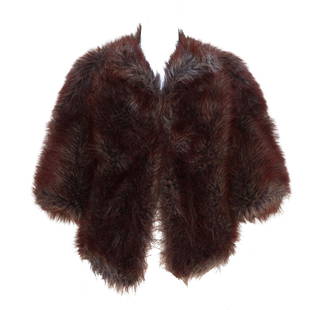 Junya Watanabe Comme des Garcons Faux Fur Cocoon Jacket: Junya Watanabe for Comme des Garcons faux fur jacket with a cocoon style silhouette. The chunky look is refined by angled cuffs and an swing back emphasized by the color variations in the fur which