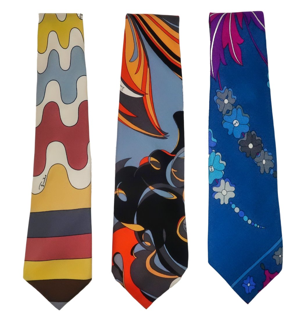 Three Emilio Pucci Men's Mod Silk Neck Ties, 1970's (1 of 9)
