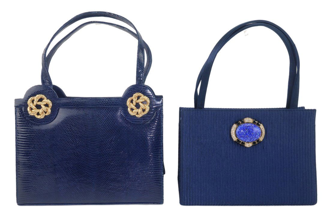 Two Martin Van Schaak Royal Blue Fabric & Lizard Skin Handbags, 1960's (1 of 19)