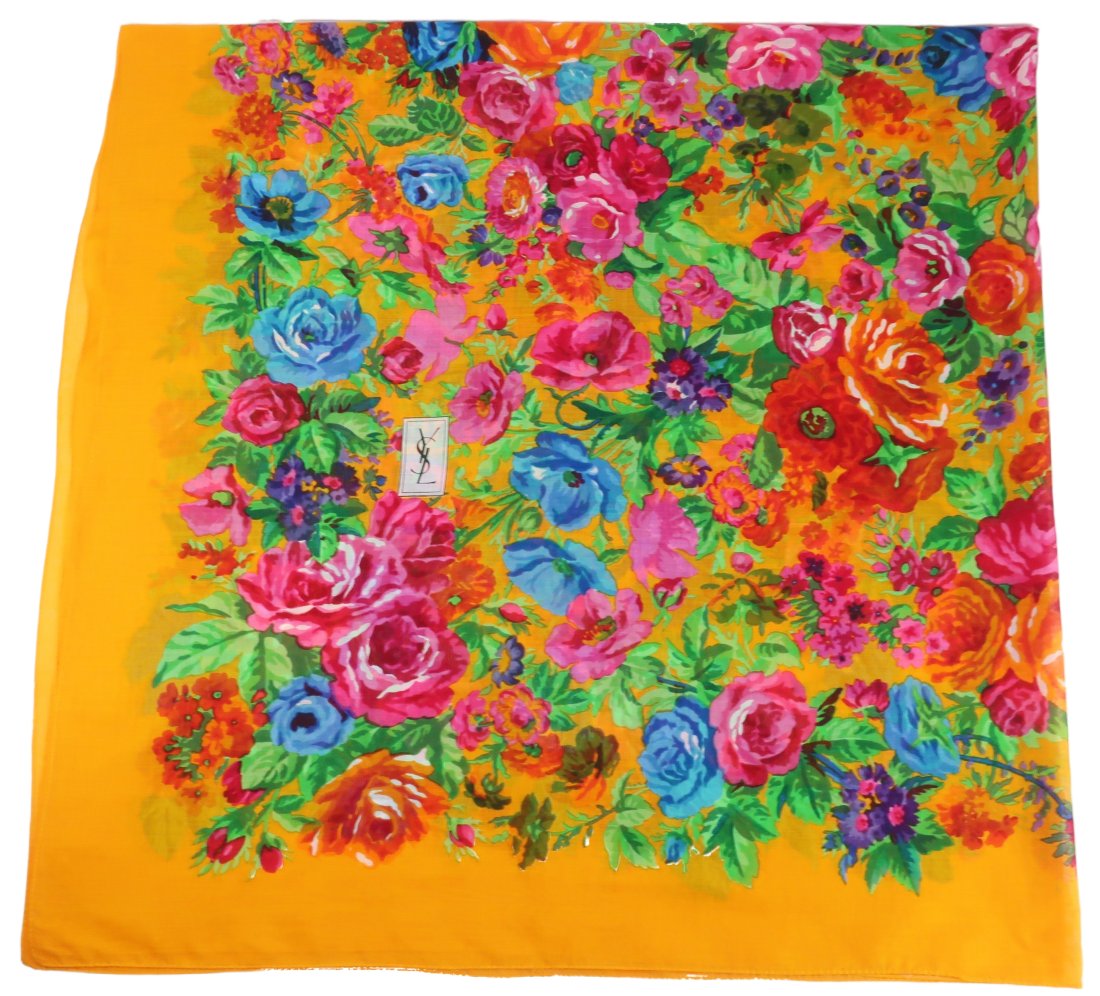 Large 1980's Yves Saint Laurent Cotton Floral Shawl Scarf (1 of 8)