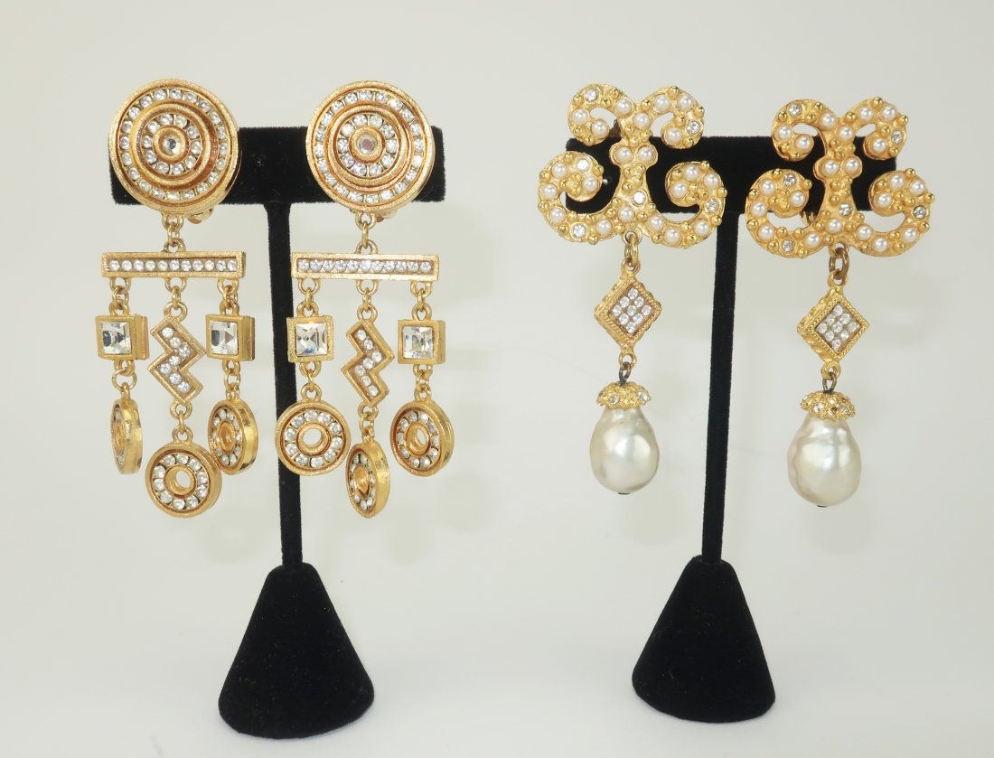 Two Pair Gerard Yosca Clip On Dangle Earrings, 1980's (1 of 9)