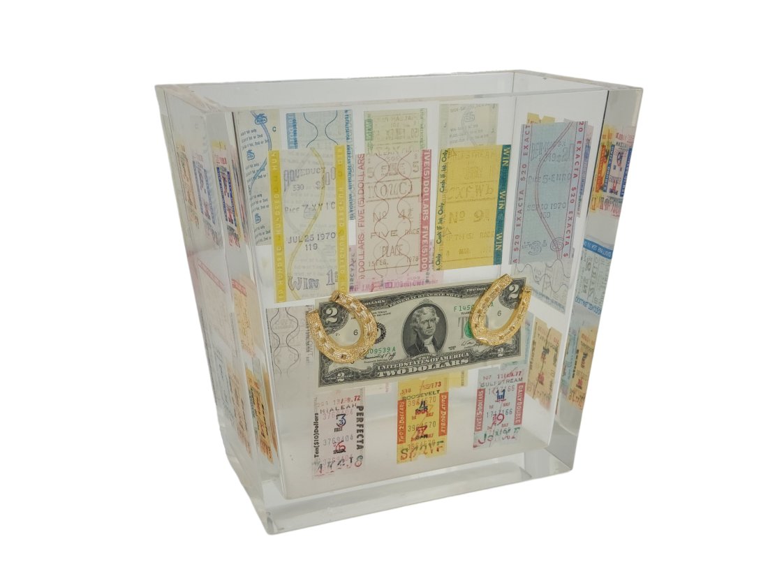 Vintage Horse Race Track Ticket Lucky Lucite Wastebasket (1 of 10)