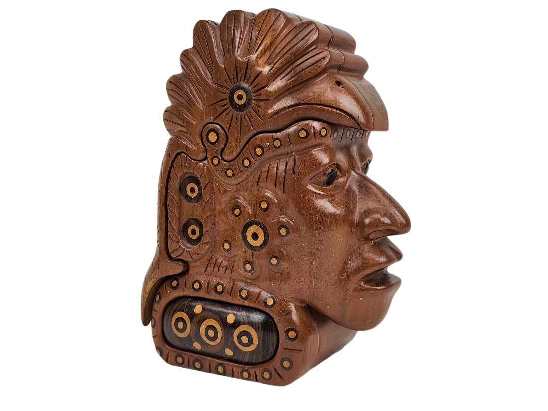 Vintage Meso-American Wood Carved Puzzle Box Warrior Bust (1 of 11)