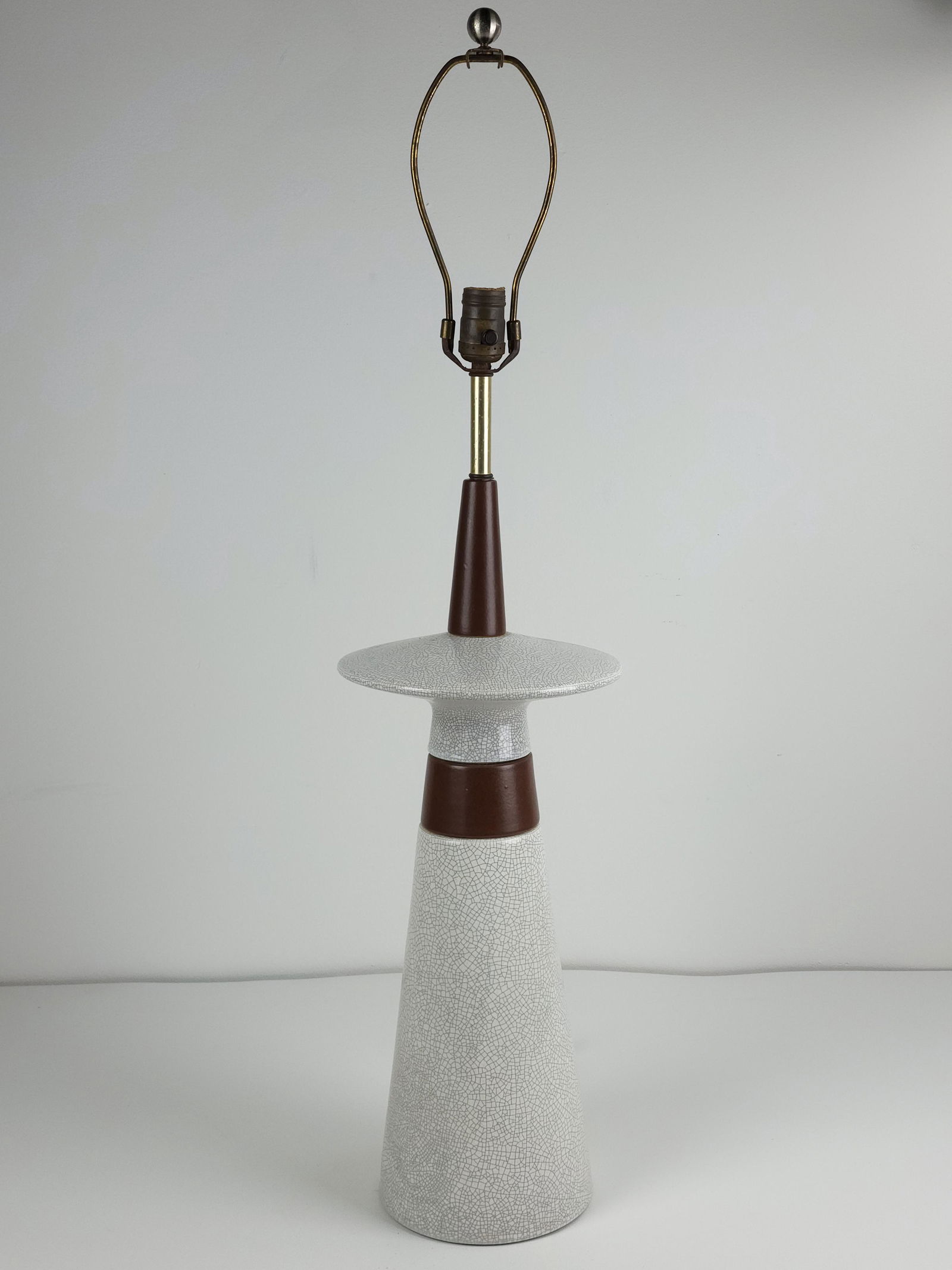 Mid Century Ceramic UFO Modernist Teak Wood Table Lamp (1 of 8)