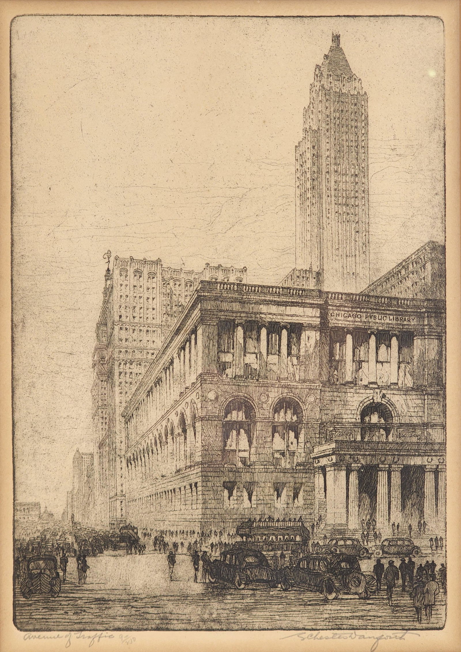 S. Chester Danforth Etching Signed Chicago Public Library "Avenue of Traffic" (1 of 8)