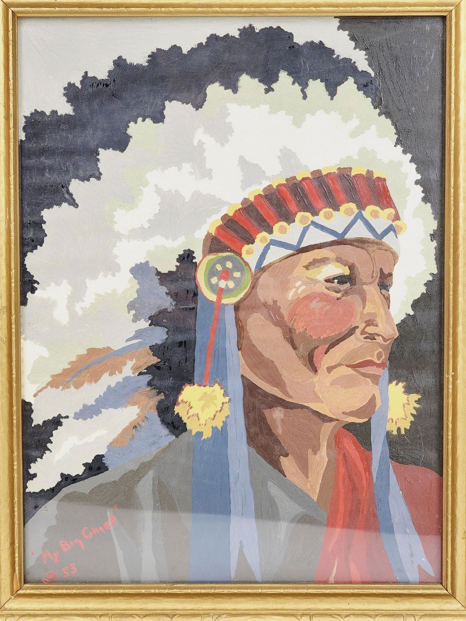 1953 Paint by Number Native American Indian Chief Painting (1 of 4)