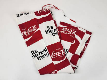 Vintage Mod Pop Coca-Cola Fabric Bell Bottom Pants: Vintage 1970's Coca-Cola "It's the Real Thing" print bell bottom pants with drawstring. Size 38/40 with 11 1/2" flare.