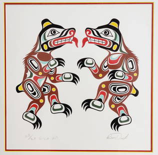 Beau Dick Native American Signed Bear Silkscreen: Dancing Bear Silkscreen by Beau Dick signed lower left - limited 20/27. Native American First Nations Northwest Coast artist and Chief. (Kwakwaka'wakw) Professionally framed and matted.