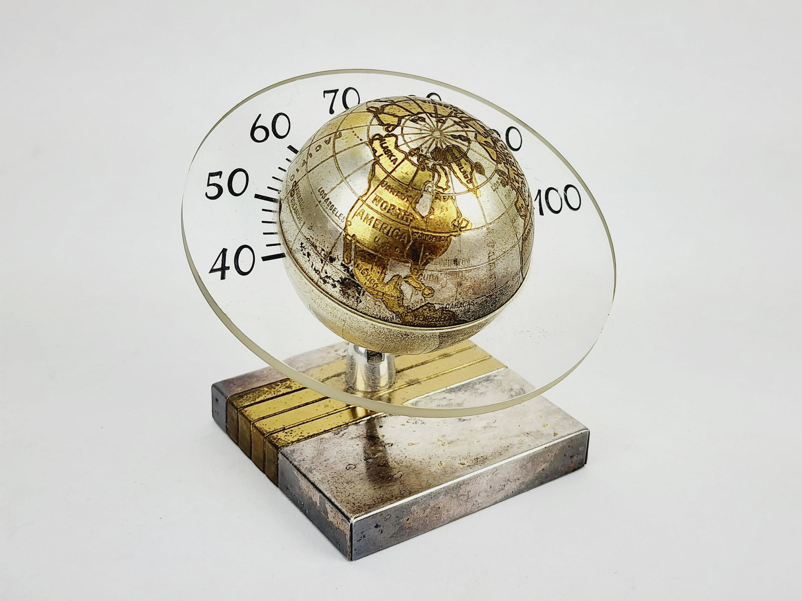 Art Deco Silver Plated Saturn World Globe Thermometer Germany (1 of 8)