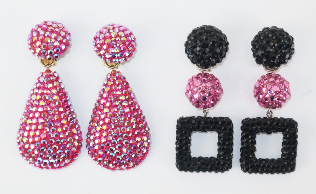 Two Pair Pave Crystal Clip On Earrings Including Richard Kerr, 1980's (1 of 12)