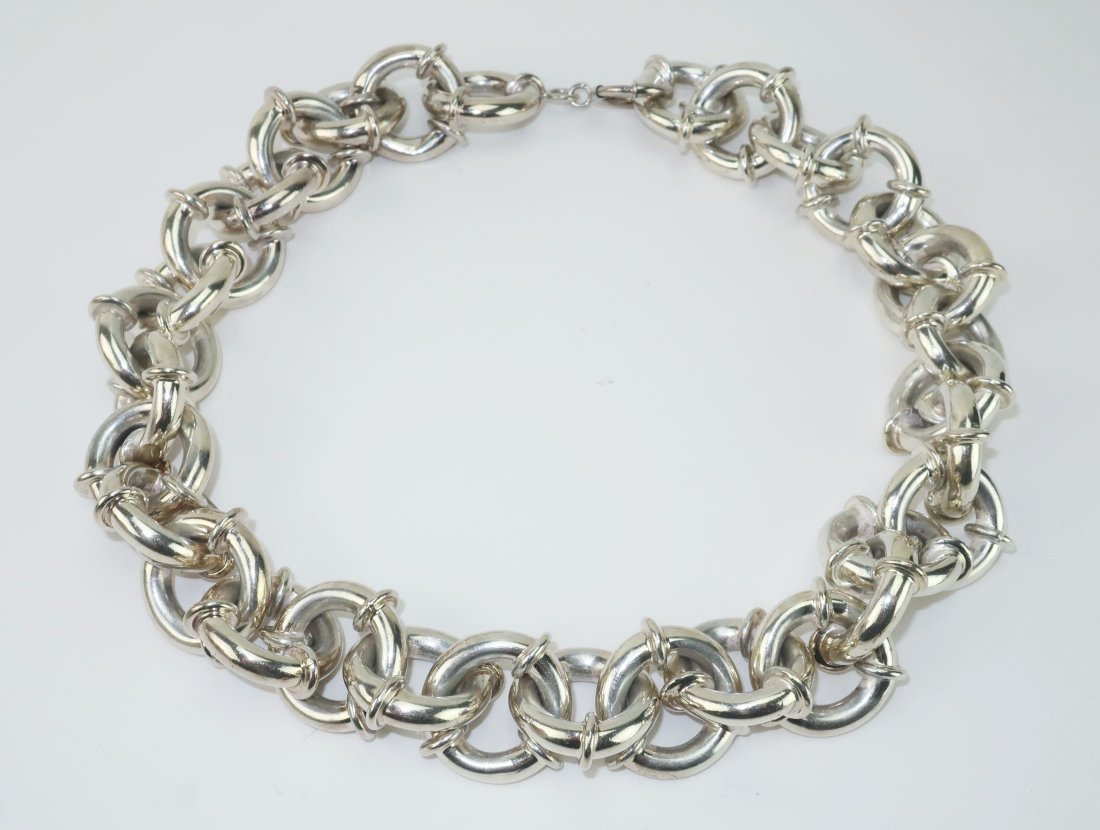 Modernist Sterling Silver Chain Link Choker Necklace (1 of 7)