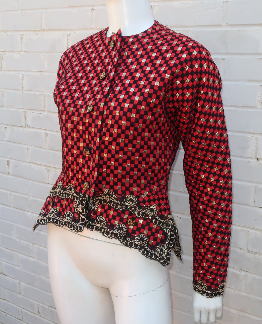 Geoffrey Beene Red Black and Gold LamÃ© Evening Jacket, 1980s (1 of 11)