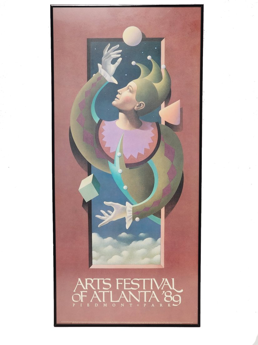 1989 Atlanta Arts Festival Piedmont Park Poster: 1989 Arts Festival of Atlanta Poster held in Piedmont Park. Illustration by Gary Overacre. Event sponsored by Coca Cola and other local businesses.