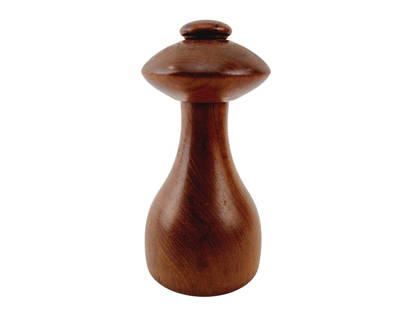 Dansk Teak Wood UFO Pepper Mill: Mid century Danish modern teak pepper grinder designed by Jens Quistgaard for DANSK. Stamped on bottom. Measures 7 1/2" x 3 1/2".