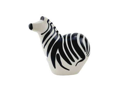 Arabia Finland Zebra by Lillemor Mannerheim: Scandinavian Modern stylized ceramic zebra sculpture by Lillemor Mannerheim for Arabia of Finland as part of the World Wild Life (WWF) series. Measures 6" x 6 1/2" x 3 1/2".