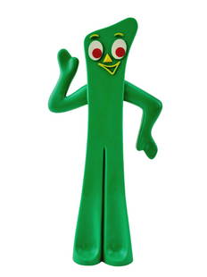 Vintage GUMBY Lewco AM/FM Radio Toy: Vintage Gumby toy radio by Lewco in green plastic material. Takes 9v Battery. Measures 12" x 6" x 2 1/4"