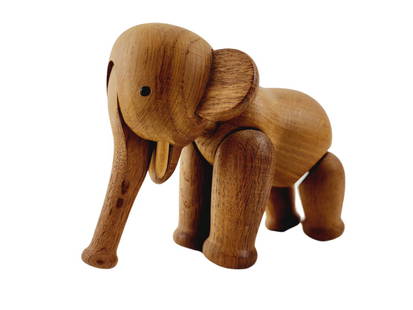 Kay Bojesen Teak Wood Elephant Sculpture Signed: Vintage original Danish modern teak wood articulated Elephant sculpture by Kay Bojesen. Stamped on bottom. Measures 5 1/2" x 9 1/4" x 4".