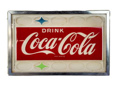 Vintage Coke 1950s Starburst Coca-Cola Sign: Vintage starburst pattern molded plastic cover sign for light circa 1950's Measures 11" x 16 1/2" x 1 1/2".