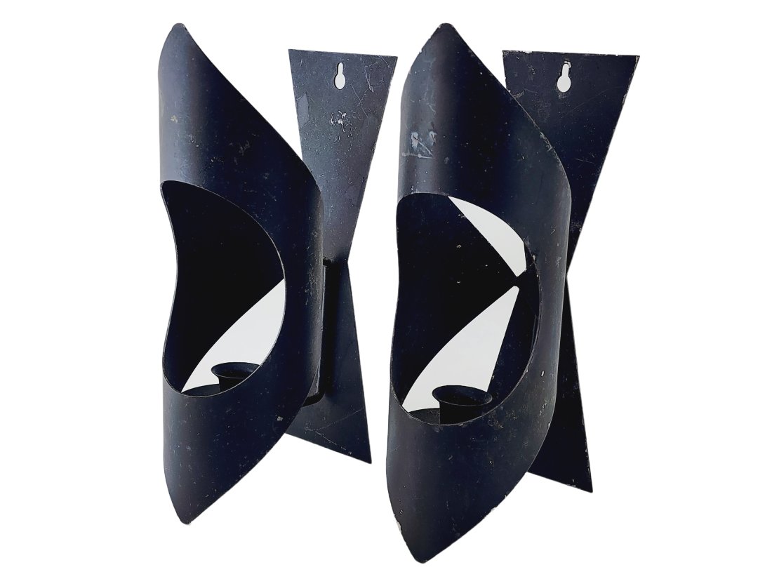 Vintage Black Metal Mid Century Candle Wall Sconce Pair (1 of 8)