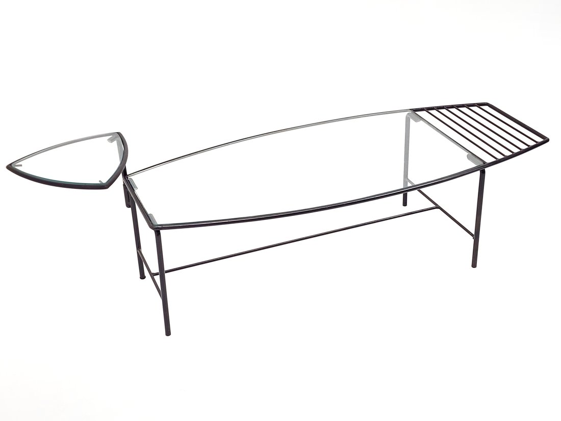 Mid Century Modern Iron & Glass Surfboard Coffee Table (1 of 6)