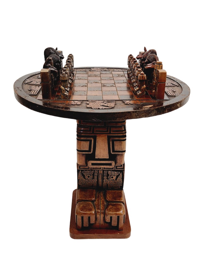 Aztec Mayan Wood Carved Chess Table Set (1 of 14)