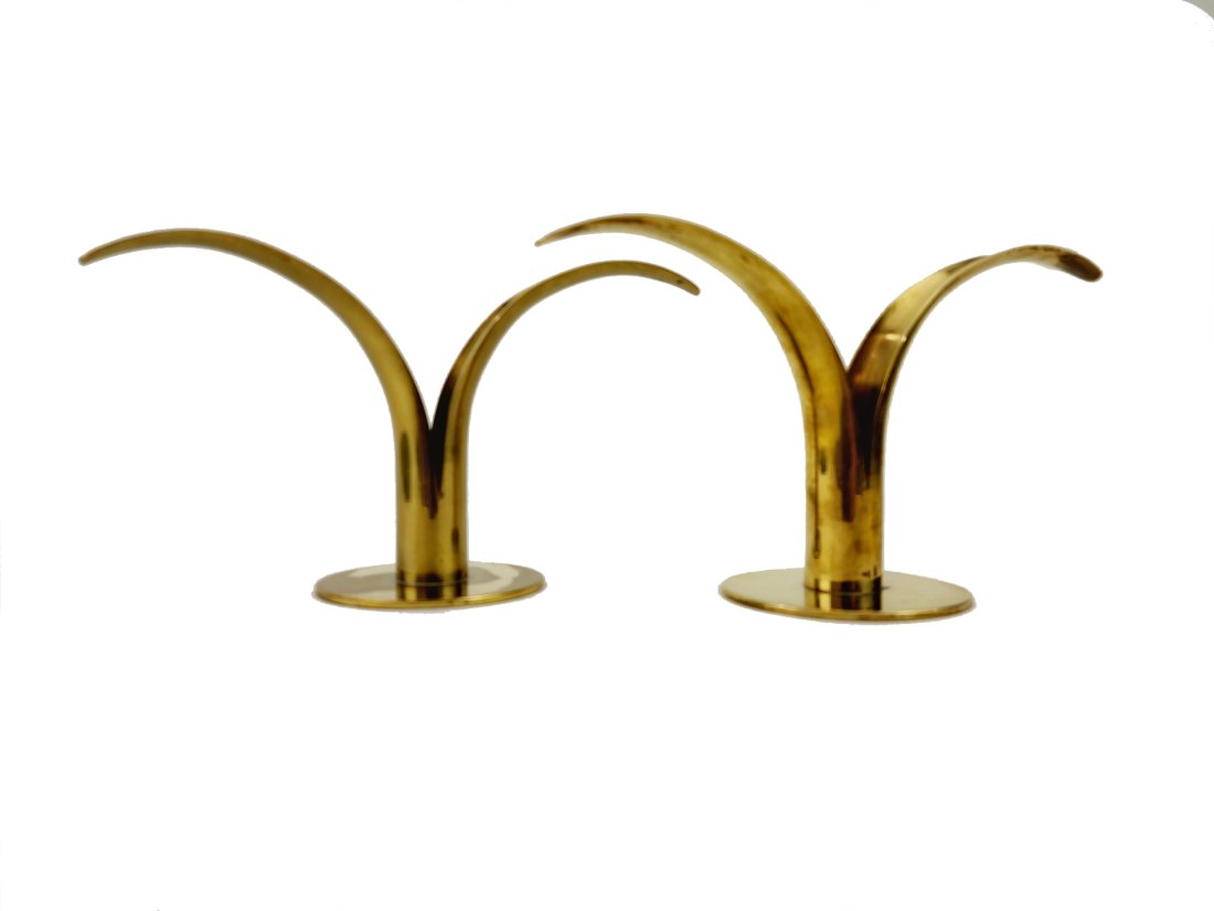 Ystad Metall Sweden 1950s Brass Candlestick Pair (1 of 6)
