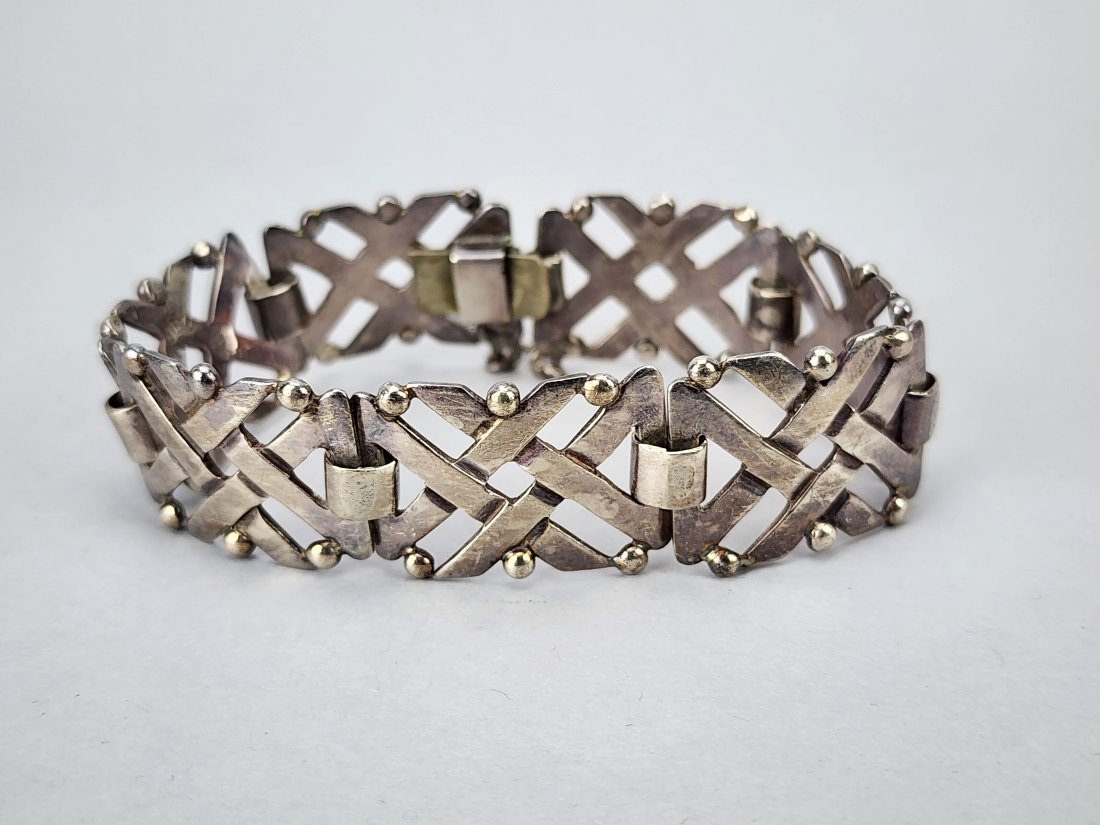 Mexican Taxco Sterling Silver Modernist Link Bracelet (1 of 7)