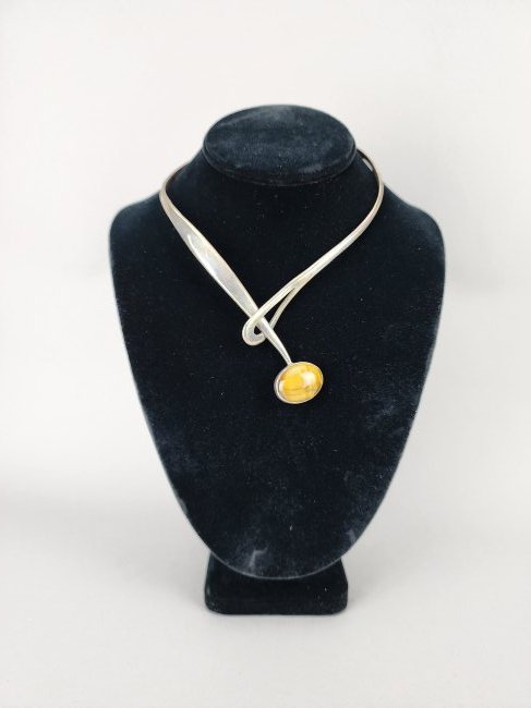 Mexican Taxco Sterling Silver Modernist Baltic Amber Necklace (1 of 6)